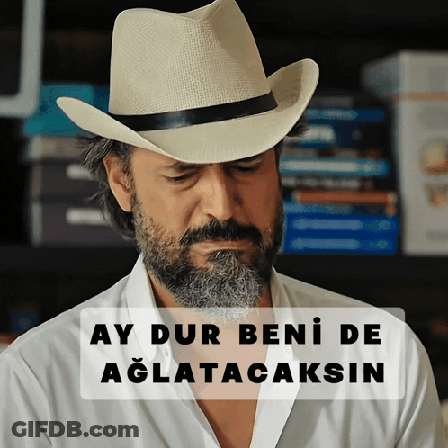 Man In Cowboy Hat Saying Ay Dur Beni De Aglatacaksin GIF