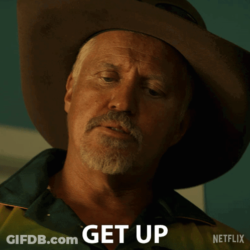 Man In Cowboy Hat Saying Get Up GIF
