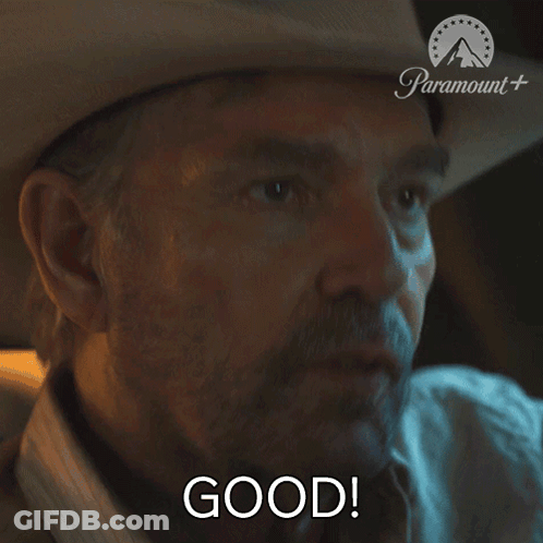 Man In Cowboy Hat Saying Good In Front Of Paramount Logo GIF