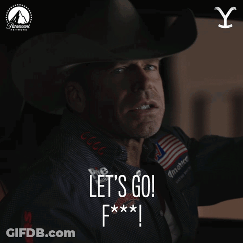 Man In Cowboy Hat Saying Let's Go F***! GIF