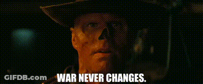 Man In Cowboy Hat Saying War Never Changes GIF