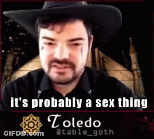 Man In Cowboy Hat Says It's Probably A Sex Thing In Front Of Castle GIF