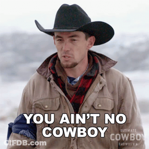 Man In Cowboy Hat Says You Ain't No Cowboy GIF