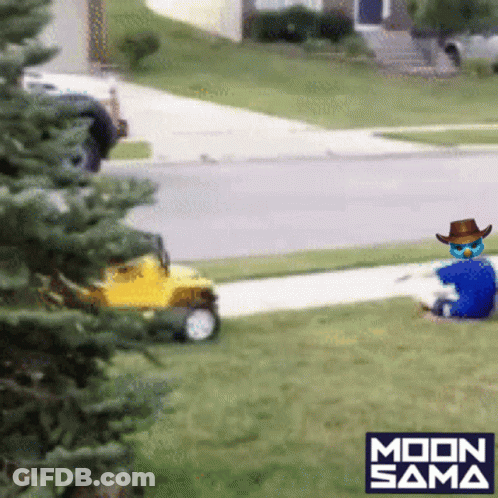 Man In Cowboy Hat Sitting By Moon Sama Toy Car GIF