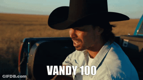 Man In Cowboy Hat Sitting In Truck With Vandy 100 GIF