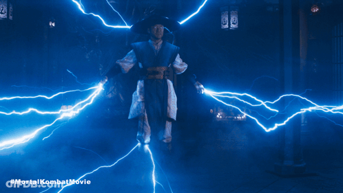 Man In Cowboy Hat Surrounded By Lightning GIF