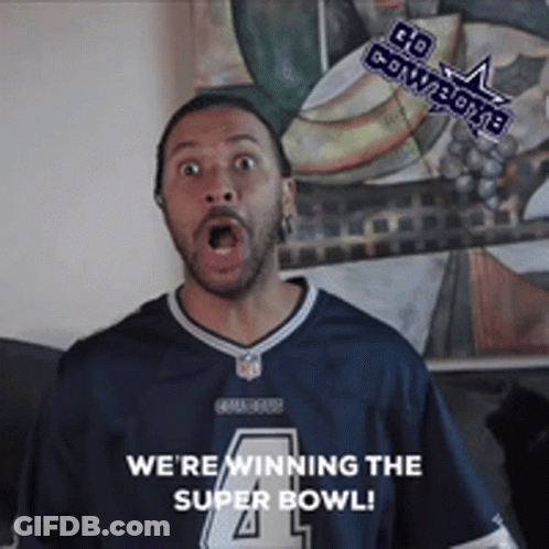 Man In Cowboys Jersey Saying We're Winning The Super Bowl GIF