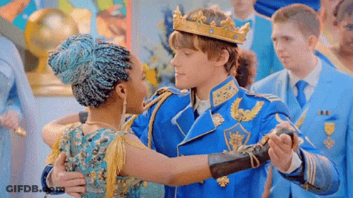 Man In Crown Dancing With Girl In Blue Dress GIF