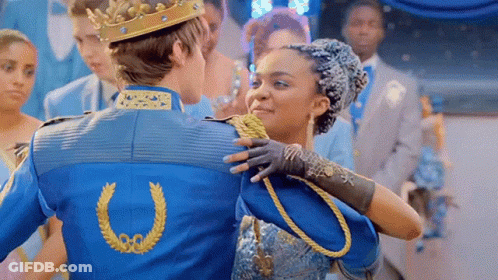 Man In Crown Dancing With Girl In Blue Dress GIF