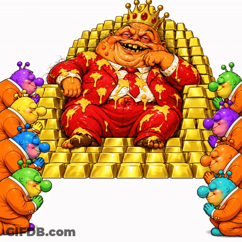 Man In Crown Sitting On Gold Bars GIF