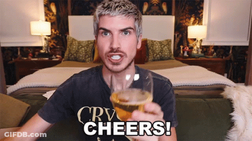 Man In CRV Cheers Shirt Holding Beer GIF