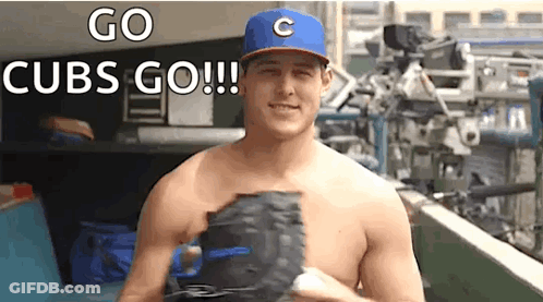 Man In Cubs Hat Holding Baseball Glove GIF