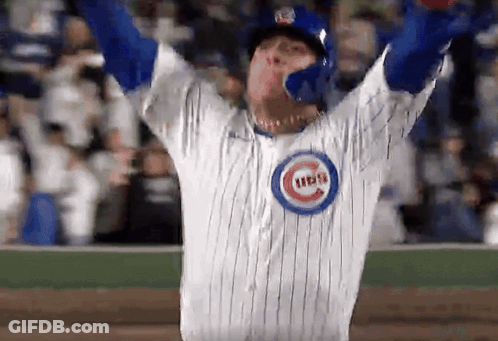 Man In Cubs Jersey Raising Arms GIF