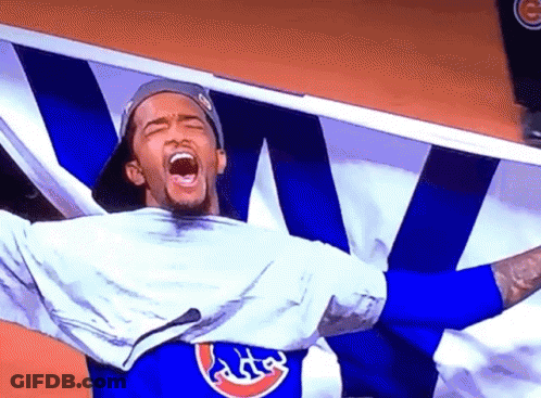 Man In Cubs Shirt Holding Banner GIF
