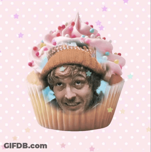 Man In Cupcake With Pink Frosting GIF