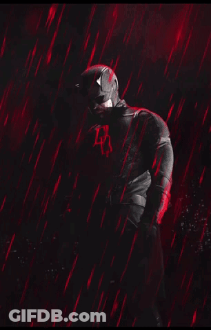 Man In Daredevil Costume In Rain GIF