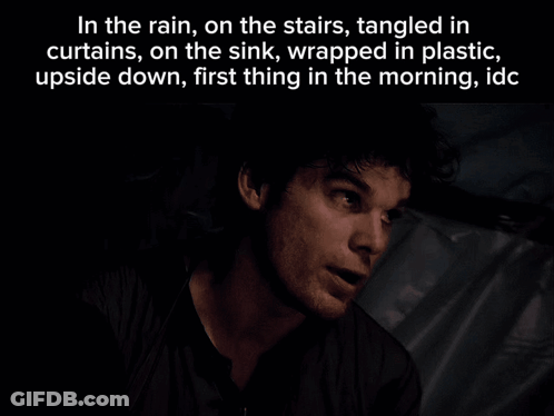 Man In Dark Room In The Rain On The Stairs Tangled In Curtains GIF