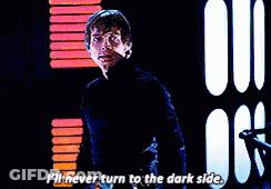 Man In Dark Room Says I'll Never Turn To The Dark Side GIF