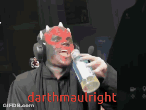 Man In Darth Maul Costume Drinking Bottle GIF