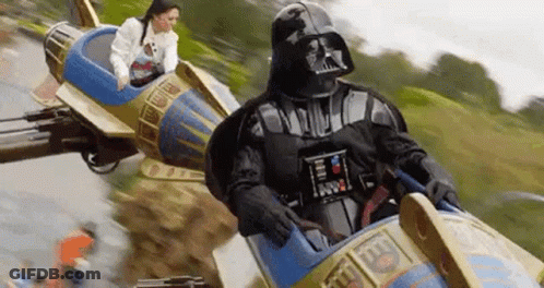 Man In Darth Vader Costume Riding Roller Coaster GIF