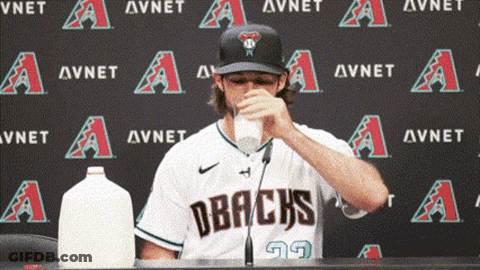 Man In Dbacks Jersey Drinking Milk GIF