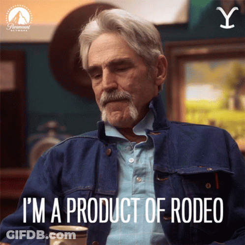 Man In Denim Jacket Saying I'm A Product Of Rodeo GIF