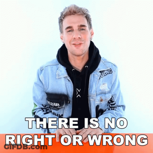 Man In Denim Jacket Saying There Is No Right Or Wrong GIF