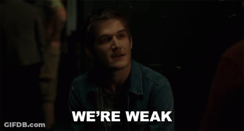 Man In Denim Jacket Saying We're Weak GIF