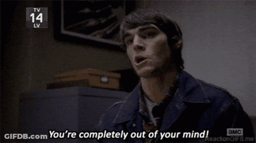 Man In Denim Jacket Saying You're Completely Out Of Your Mind GIF