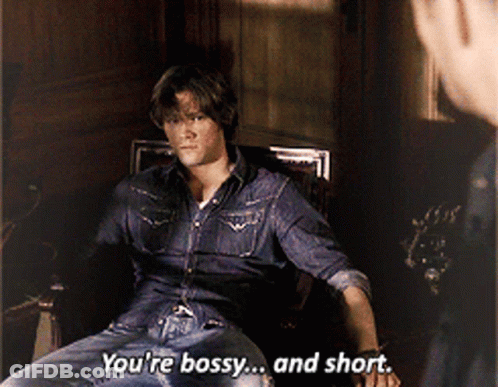 Man In Denim Shirt Saying You're Bossy And Short GIF