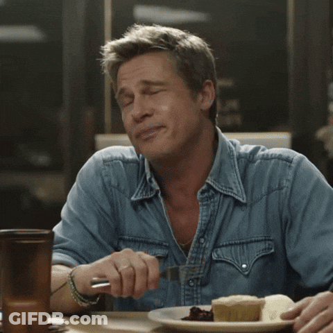 Man In Denim Shirt With Plate Of Food GIF