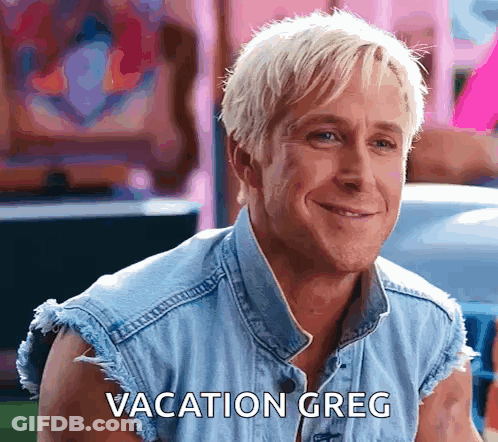 Man In Denim Vest Smiling Vacation Greg GIF