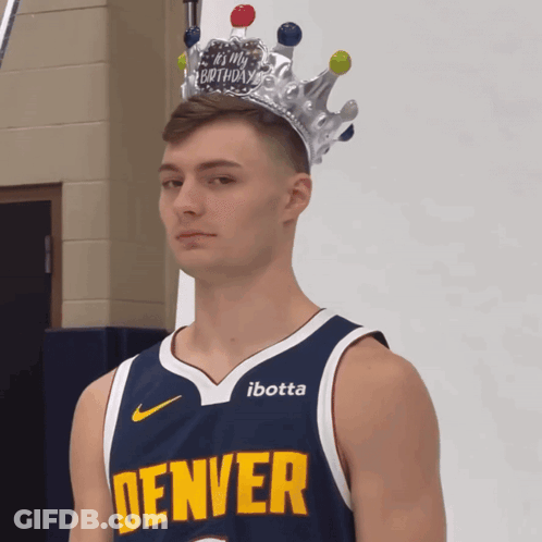 Man In Denver Jersey And Crown GIF