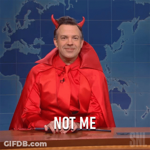 Man In Devil Costume Says Not Me GIF