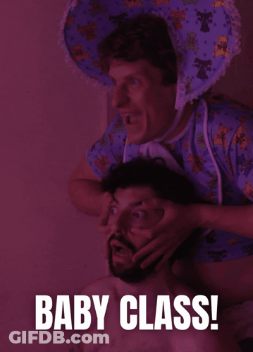 Man In Diaper Holding Face Baby Class GIF