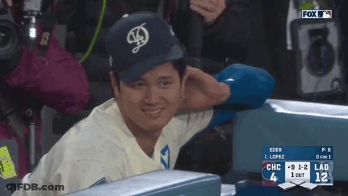 Man In Dodgers Hat In Stands GIF