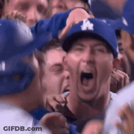 Man In Dodgers Hat Screaming In Crowd GIF