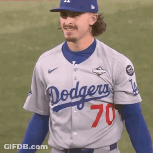 Man In Dodgers Jersey And Blue Hat GIF