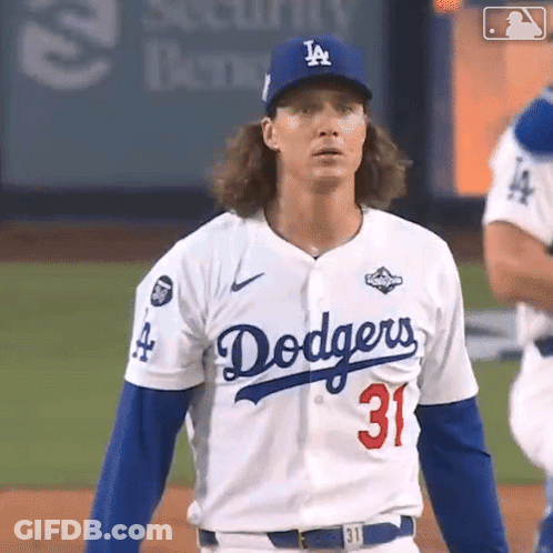 Man In Dodgers Jersey And Hat GIF