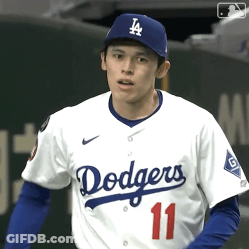 Man In Dodgers Jersey And LA Hat GIF