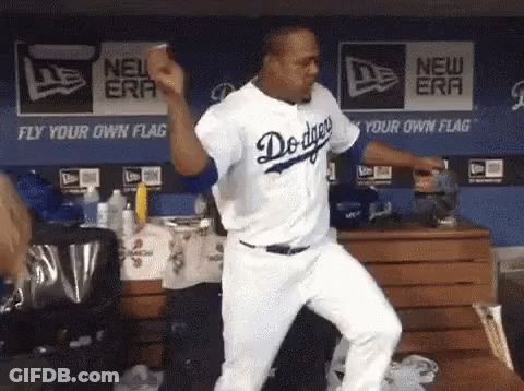 Man In Dodgers Jersey Dancing In Dugout GIF
