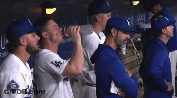Man In Dodgers Jersey Drinking Water GIF