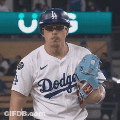 Man In Dodgers Jersey Holding Glove GIF