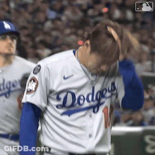 Man In Dodgers Jersey Holding Head GIF