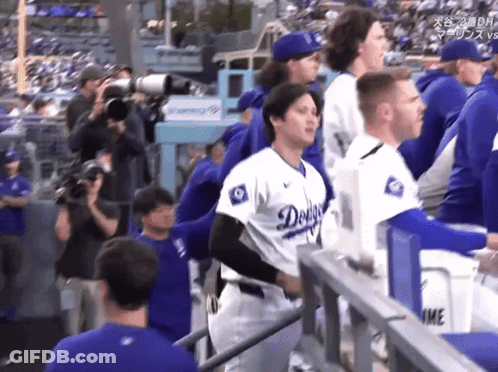 Man In Dodgers Jersey In Dugout GIF