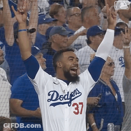 Man In Dodgers Jersey In Stadium GIF