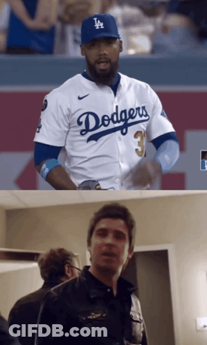 Man In Dodgers Jersey In Stadium GIF