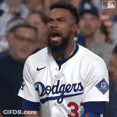 Man In Dodgers Jersey Screaming GIF