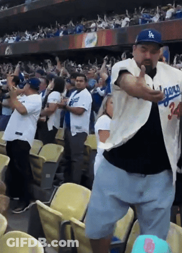 Man In Dodgers Jersey Screaming In Stands GIF