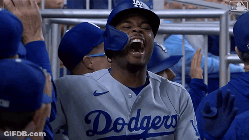 Man In Dodgers Jersey Screaming In Stands GIF